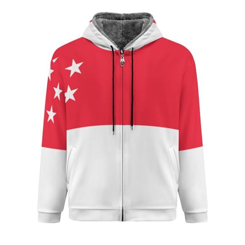 Veste à capuche homme avec drapeau de Singapour et fermeture éclair