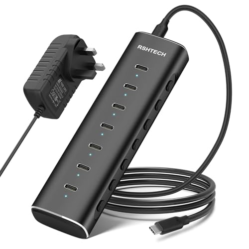 Image of RSHTECH 36W Powered USB C Hub, 10Gbps USB Data Hub with 7x USB-C 3.2 Ports