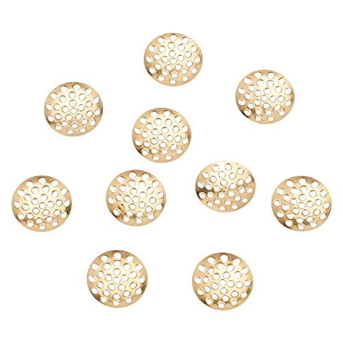 Image of LiQunSweet 200Pcs Brass Brooch Pendant Finger Ring Brooch Sieve Findings Perforated Disc Settings Flat Round for DIY Disc Dangle Drop Earrings Making Supplies - 14mm