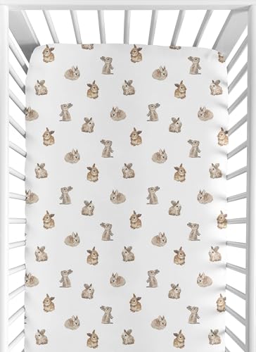 Image of Sweet Jojo Designs Fitted Baby Crib Sheets (Woodland Bunny) for Boys or Girls, Infant Nursery, Toddler Room - Standard Size (Watercolor, Classic, Modern, Bunnies, Gender Neutral, Rustic, Farmhouse)