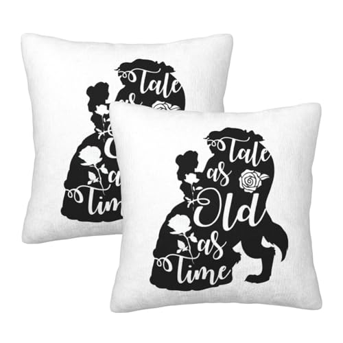 枕カバー 美女と野獣 クッションカバー 2枚セット 座布団カバー まくらカバー おしゃれ 可愛い ソファ背当て 抱き枕 インテリア飾り オフィス 部屋飾り 四季通用 40X40cm