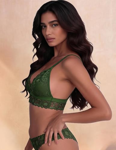 Image of Avidlove Lace Bralette for Women Sexy Wireless Bralettes Non Padded Bralette V Neck Minimizer Lingerie