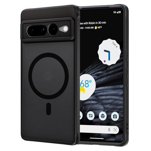 AOMYKE für Google Pixel 7 Pro Hülle Magnetisch Kompatibel mit MagSafe Transluzente Matte Anti-Fingerabdruck Kratzfeste PC Rückseite + TPU Bumper Stoßfeste Handyhülle Schwarz