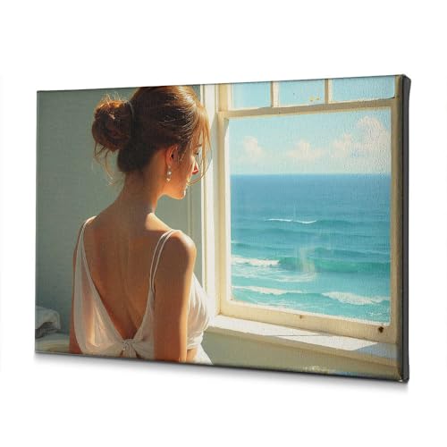 Toile A Woman Regardes Out at the Ocean, tableau de salon contemporain haut de gamme
