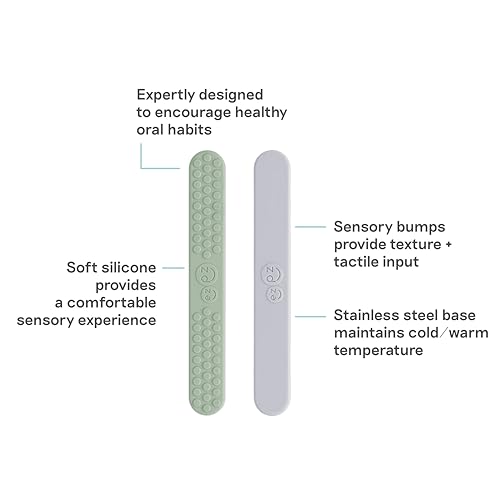 Image of ezpz Sensory Tongue Depressors - All Ages (2 Pack in Sage /Pewter) - Silicone /Stainless Steel Tongue Depressor for Visibility Into The Mouth + Healthy Oral Care Routine