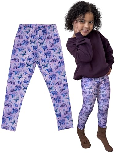 Girls Dinosaur Leggings Original Art Print | Soft & Stretchy Active Playwear | Youth Toddler Size4