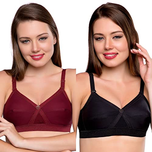 Image of TRYLO KPL Women's Cotton Non-Padded Bra Black /Black Currant /Butter SCOT /Coral /MARUN /Rasberry /Rose Gold /Nude /Sapphire /Skin /White 30 to 40 Available Cups C to I