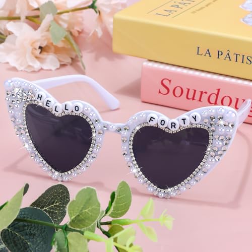 40th Birthday Sunglasses for 40th Birthday Party Decorations for Women, Hello Forty Glasses for Bday Dress Outfit Deocr Accessories Gifts2