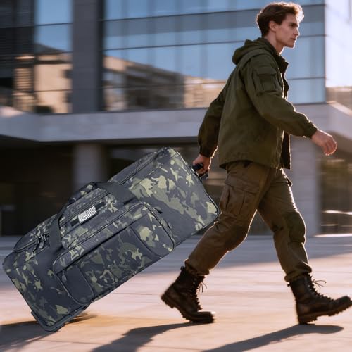 WOLT 120L Rolling Duffle Bag with Wheels, Large Deployment Military Bag, Wheeled Heavy Duty Luggage for Travel, Camping