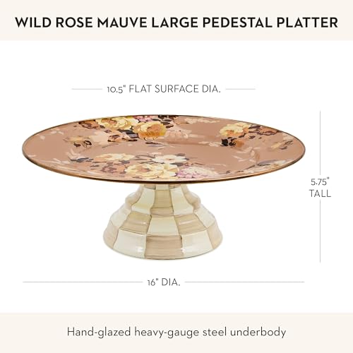 Image of MACKENZIE-CHILDS Enamel Pedestal Platter, Large, Wild Rose Mauve