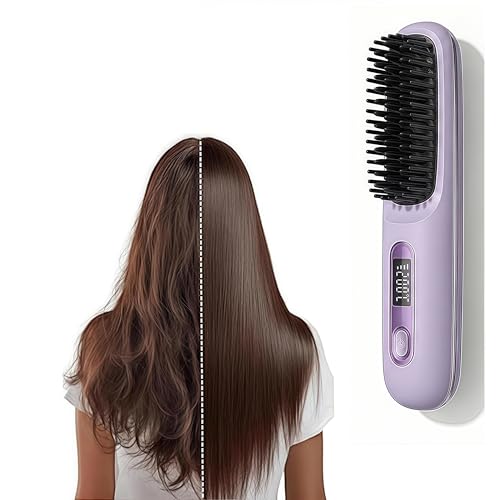 Cepillo alisador inalámbrico para cabello corto morado miniatura 1