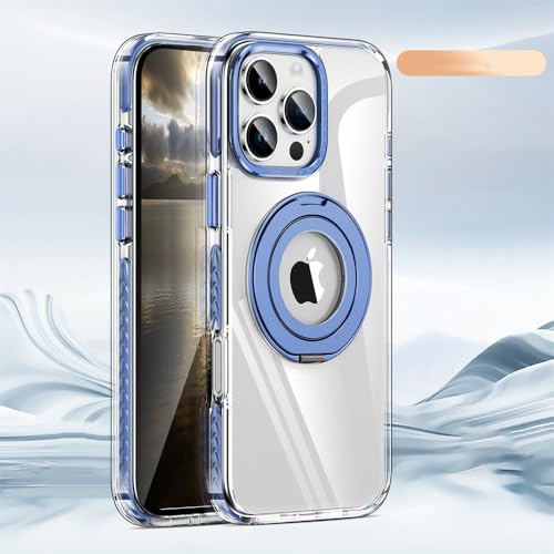 Custodia per telefono con supporto ad anello in metallo per iPhone 15 14 13 16 Pro Max Plus 16Pro protettiva trasparente con girevole a 360° blu per 15 Plus