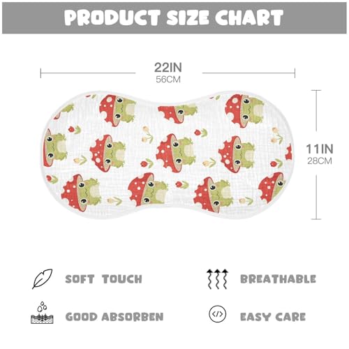 J JOYSAY Mushroom Frog Flowers White Baby Burp Cloths for Boys Girls Large 22''x11'' Cotton 4 Layer Baby Essentials for Drool one sizex22