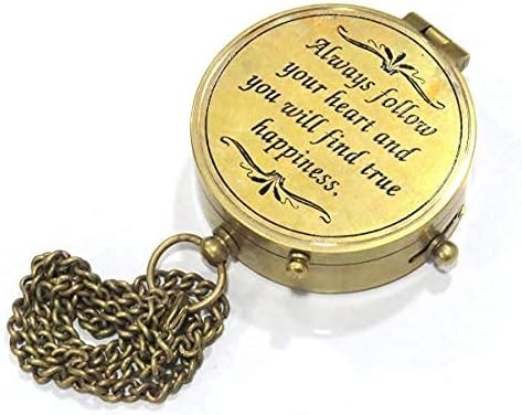NauticalMart Brass Compass (Second Star to The Right J. M. Barrie, Peter Pan Engraved Brass Compass with Leather Case)