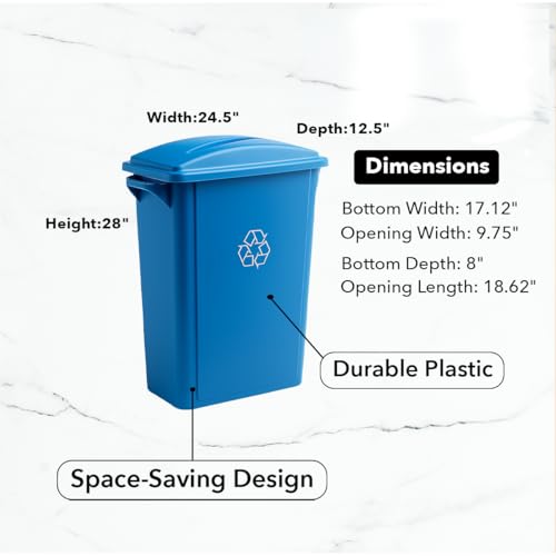 Image of 16 Gallon Slim Rectangular Garbage Can - with Paper Slot Lid - Blue