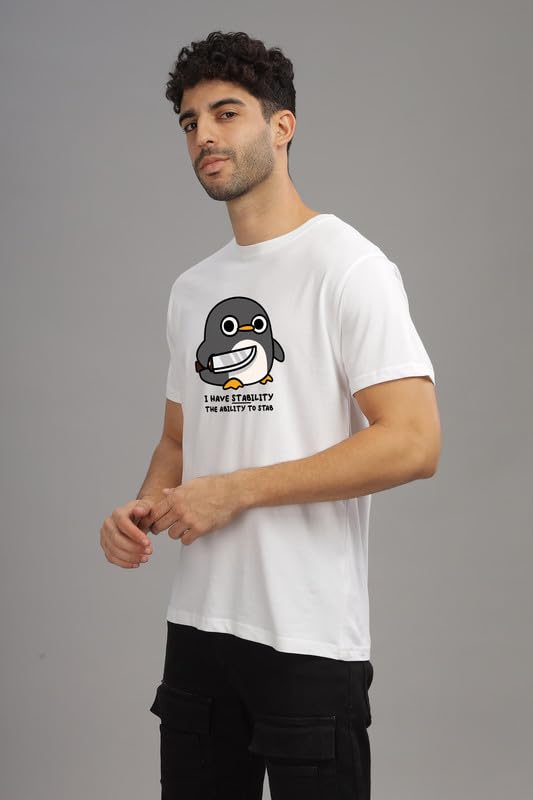 Image of XENOVAURBAN Men's Graphic Printed RN-Penguin Round Neck Regular and Plus Size Cotton T-Shirt