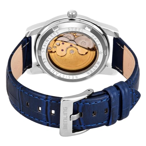 Image of Benling Skeleton Analog Automatic Watch for Men, Mechanical Movement, Leather Strap, Formal Casual Party Official Purpose