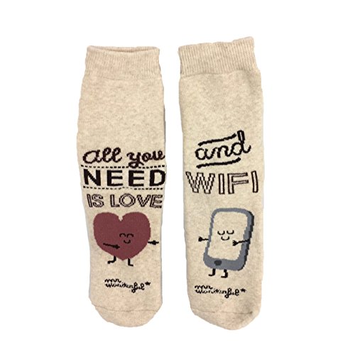 Fashion Culture Women's Love & Wifi Crew Socks, One Size, Oat