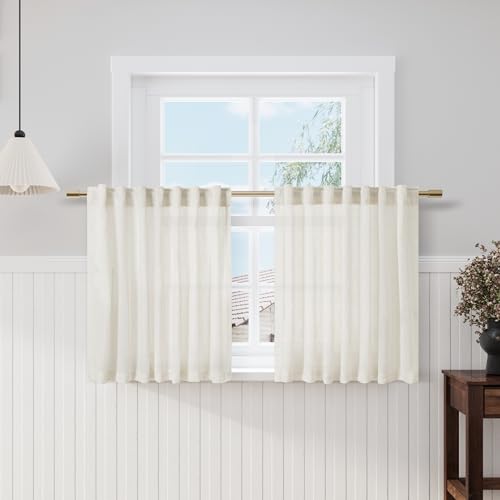 Opiniones de Cortinas de media altura al mejor precio. 49 Nanspring Cortinas de Media Altura con Textura de Lino para Ventanas con Trabillas Traseras y Bolsillo para Barra, Cenefas Superiores, Color Crema, Semi Transparentes,...