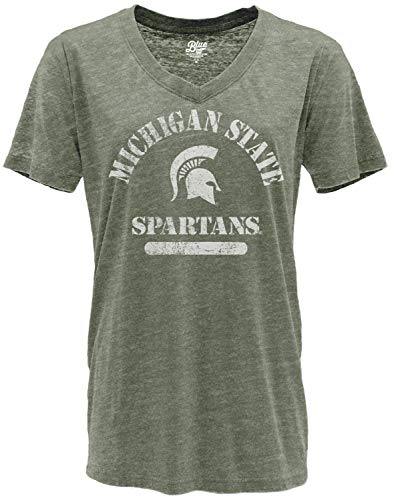 Blue 84 Women's Michigan State Spartans V-neck Burnout T Shirt, Michigan State Spartans Forest Green, X-Large