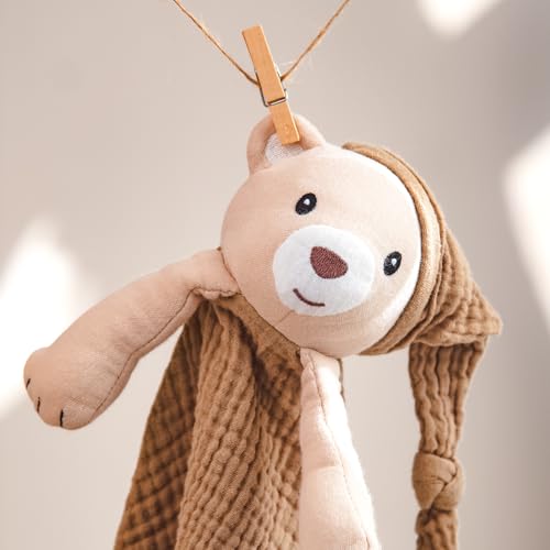 Image of lulumoon Bear Baby Security Blanket: Skin-Friendly Muslin Snuggle Lovey for Travel & Daycare - Newborn Gift for Baby Shower