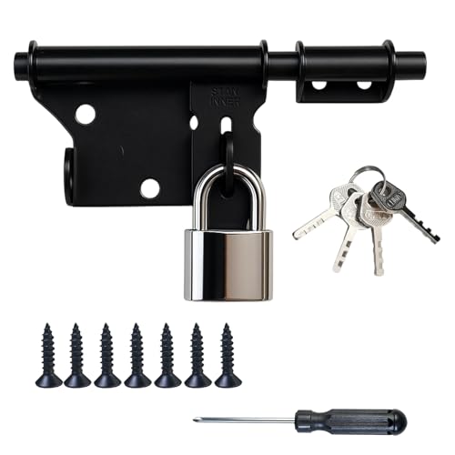 Pestillo para Puerta Corredera con Candado y Llave, para Puertas Correderas, Puertas Vaivén, Cajones y Puertas de Habitación, Cerradura Multifuncional de con Diseño Universal Fácil de Instalar