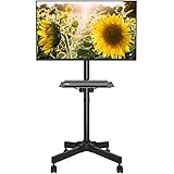 Rolling TV Stand, Portable Mobile TV Stand with Wheels for 23-55 Inch Flat Screens TVs, Height Adjustable TV Cart with Media Shelf and Safety Locking Wheels, Holds Up to 55lbs Max Vesa 400x400mm