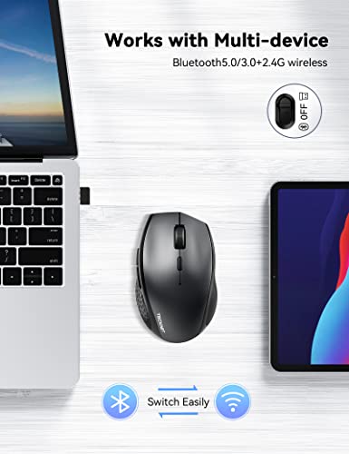 Tecknet Bluetooth Wireless Mouse, 3 Modes Bluetooth 5.0/3.0 2.4G Computer Mouse With Nano Receiver, 3200 Adjustable Dpi And 6 Buttons Optical Mouse For Laptop, Pc, Windows Computer, Macbook #TOP1