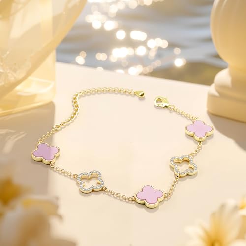 Clover Bracelet for Women 18k Gold Plated Silver Lucky Four Leaf Link Chain Bracelets Charm Trendy Jewelry Gifts for Women3