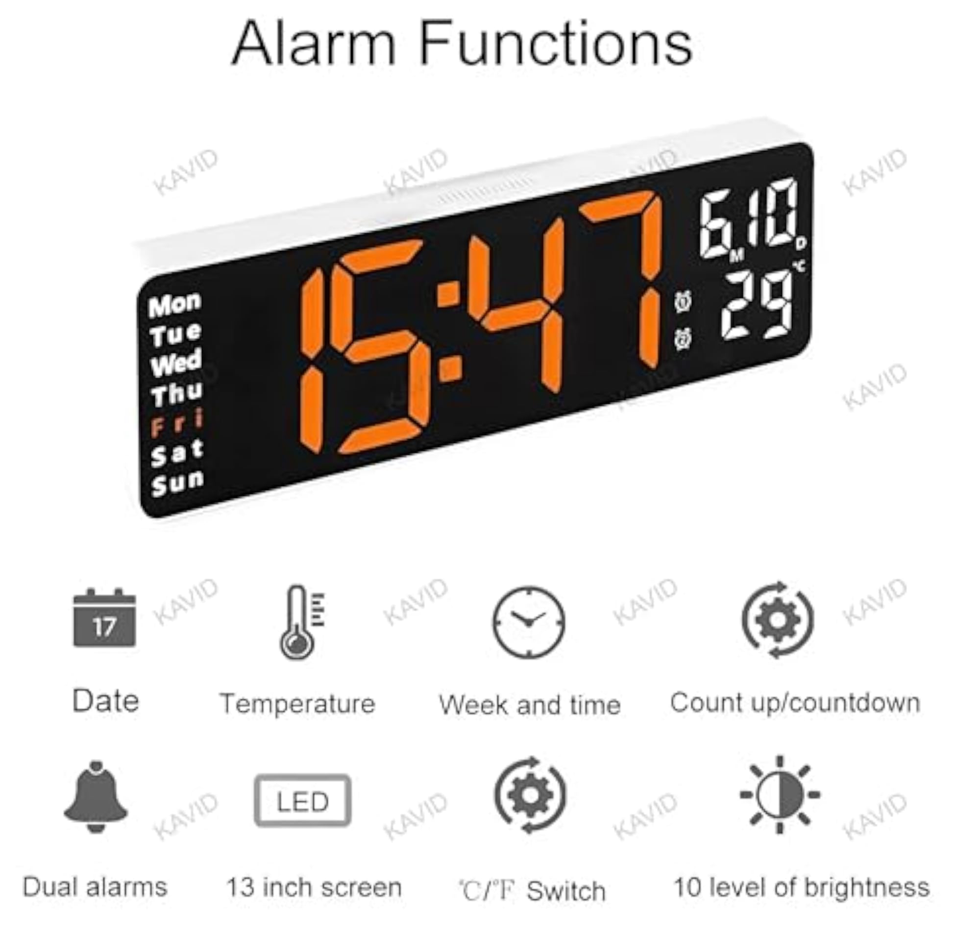 Digital Wall Clock with Large LED Display