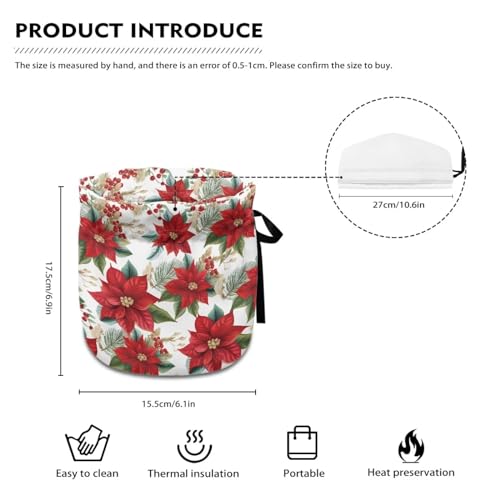Image of Tea Cosy Christmas Poinsettia Flower Tea Pot Dust Cover, Floral Kitchen Teapot Cover with Insulation Pad Washable Tea Kettle Dust Cover Christmas Decorations for Kitchen Tabletop