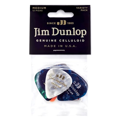 JIM DUNLOP Plektrum Variety Pack Genuine Celluloid Medium, 12 Stück, Multicolor