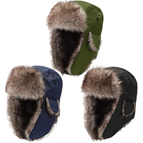 Image of 3 Pieces Russian Trapper Ushanka Hats for Men Women Winter Bomber Eskimo Warm Windproof Hats with Ear Flaps