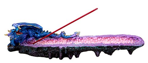 Atlantic Collectibles Quartz Crystal Azurite Guardian Dragon Incense Holder Figurine 10.75" Long #TOP1