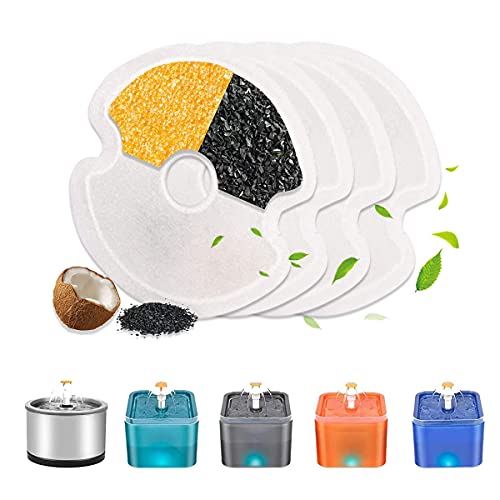 Ersatzfilter für 2.5L Edelstahl Wasserbrunnen, 4 Stück Ersatz Aktivkohlefilter Haustier Trinkbrunnen Filter für 2L Katzentrinkbrunnen LED-Lichttrinkbrunnen, Wasserspender Katzenbrunnen Filter Cover