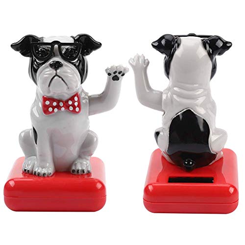 Solarbetriebener Schaukelhund, fröhlicher, liebenswerter Winkehund mit Schwingarm, Auto-Armaturenbrett, Wackelkopf-Dekoration, niedlicher Hund, schüttelndes Ornament, (Black White Dog)