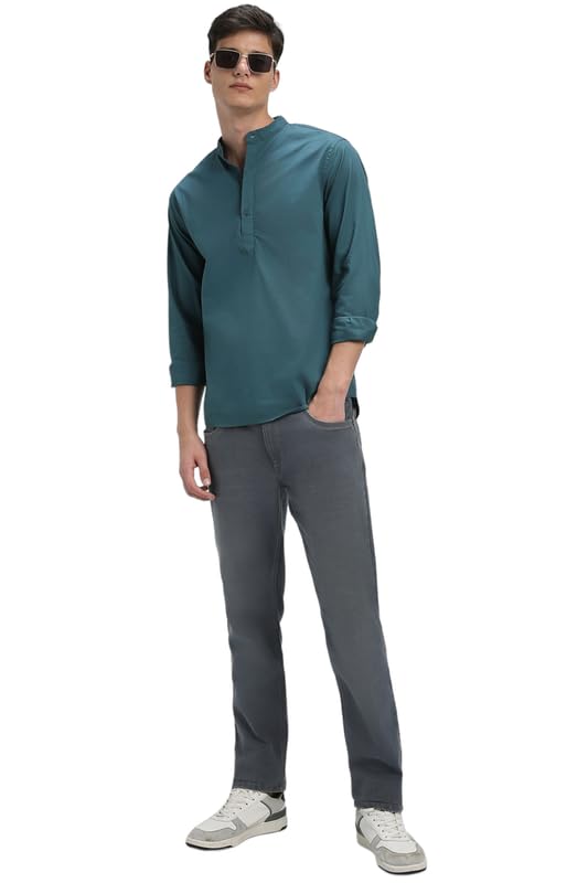 Image of Dennis Lingo Men's Cotton Solid Slim Fit Mandarin Collar Full Sleeves Casual Shirt