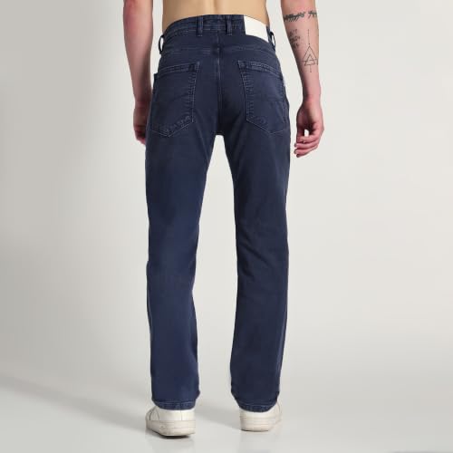 Image of Cotton Comfort Fit Jeans for Men | Full-Length Solid Denim Pants with Button Closure, Embroidered Design, Mid-Rise Casual Trousers for Daily | Classic Jeans for Office Bottoms (DI-249)