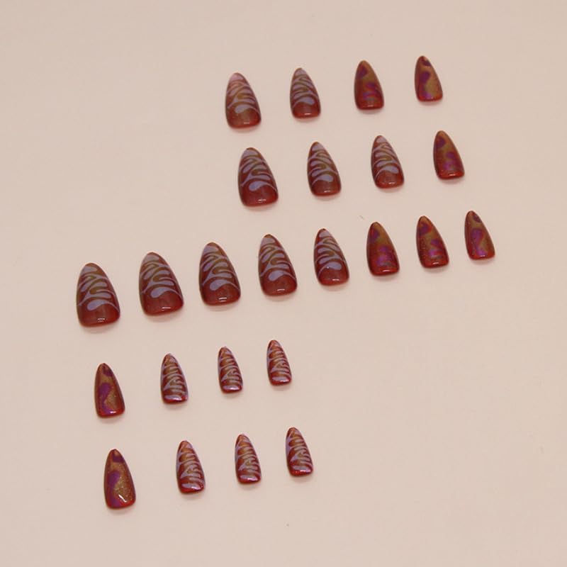 LYMCY Press on Nails French, Cat's Eye Nail Patch Irregular Nail Patch Wave False Nail Wear Nail - Image 3