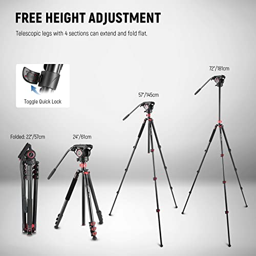 Image of NEEWER 72 inch Fluid Head Video Tripod Monopod, Aluminum Alloy QR Plate Compatible with DJI RS Gimbal, 360 Pan & +90 /-70 Tilt for DSLR Camera Camcorder, Max Load 13.2lb /6kg, TP72A