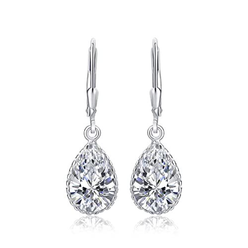 Image of Diamond Treats 925 Sterling Silver Drop Earrings for Women and Teen Girls with Pear Shaped Cubic Zirconia Stones, Long Dangle Earrings for Women in 925 Sterling Silver with a Leverback Clasp