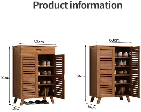 Bamboo Shoe Rack with Open Shelves - Fashion Entryway Storage Hallway Organizer（Brown,63cm 2 Door 5 Tier (Without Drawer)） image 4
