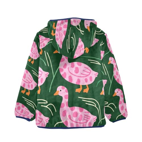 Pink Leopard Ducks Toddler Fleece Jacket Girl Boys Hooded Fleece Jacket Coat Warm Outwear Zip-up 3-10T2