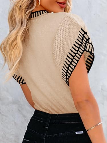 Image of Saodimallsu Womens Short Sleeve Sweater Summer Striped Top Soft Knit Shirts