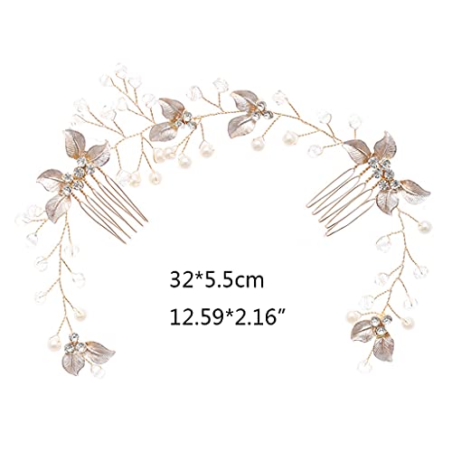 ERUYN Blad Bruids Bruiloft Haar Kam Zilver Parel Bruids Hoofdband Kristal Zijkam Haaraccessoires Geschikt voor Dames Meisjes Golden - Afbeelding 7