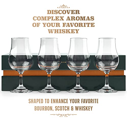 Whiskey, Scotch, Bourbon Tasting Glasses | Set Of 4 Crystal Snifters | Professional 4 Oz Tulip Shaped Tasting And Nosing Copitas With Short Stem | Small Stemmed Gift Sniffers For Sipping Neat Liquor #TOP4