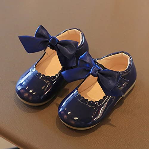 Little Boys Cartoon Boots Summer and Autumn Girls Boots Cute Flat Solid Color Round Head Ribbon Bow Hook (Dark Blue, 24)2