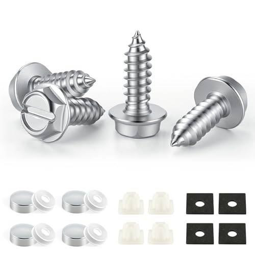 Image of LivTee Rustproof License Plate Screws for Securing License Plates Frames and Covers on Cars and Trucks, 4 Sets Premium Stainless Steel Self Tapping Mounting Bolts, Silver