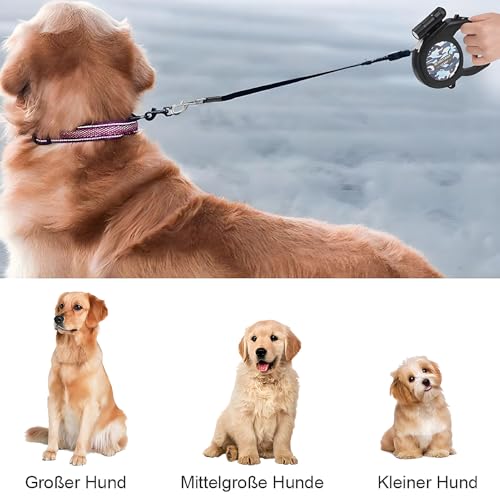ColdShine 8M Einziehbare Hundeleine Gurt Rollleine für Hunde Einziehbar Gurt Leine Mit Abnehmbarer Taschenlampe rutschfest-Griff für Kleine Große Hunde bis 50kg