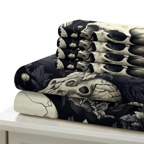 Funda de edredón de calavera 3D negra con fundas de almohada de microfibra 6